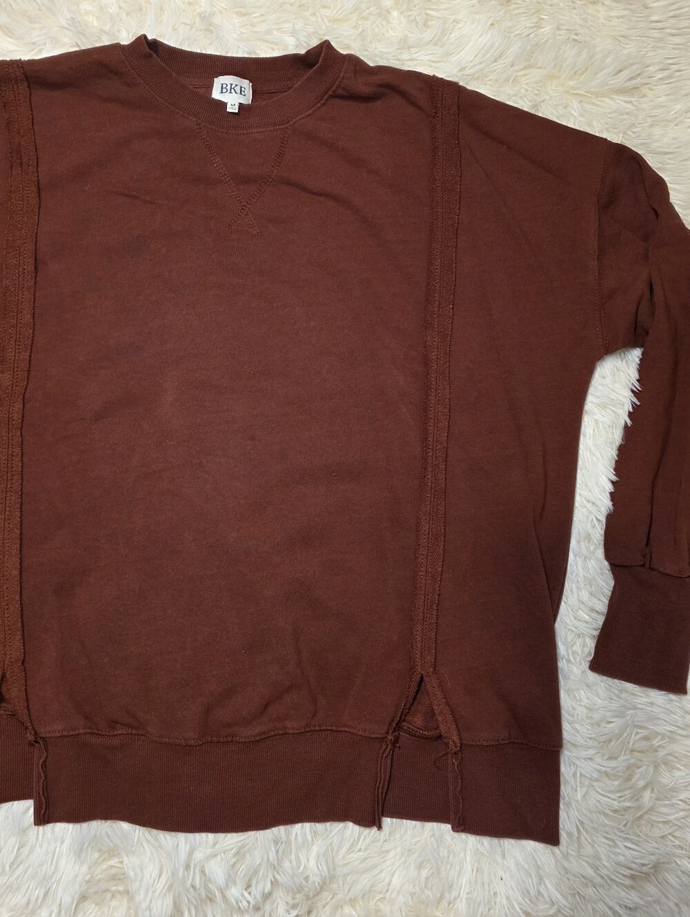 BKE Womens Rust Colored Crewneck Sweatshirt With Front Slits.